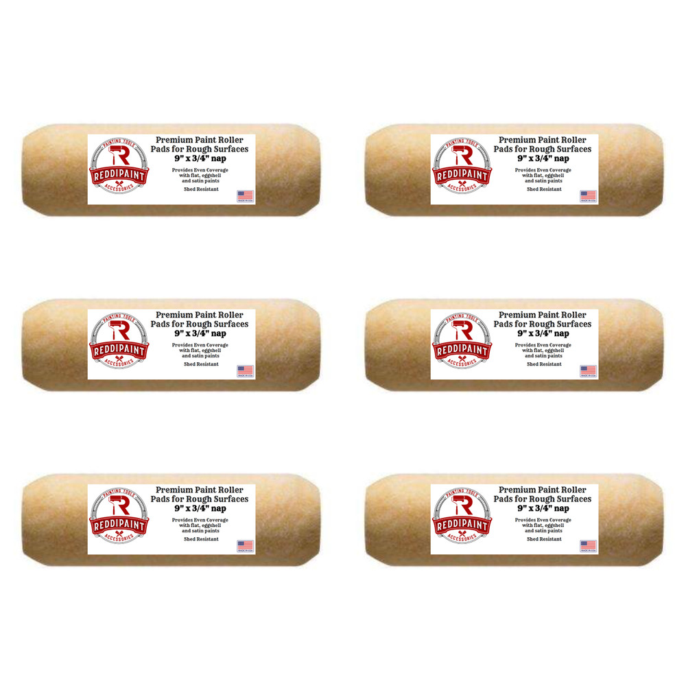9 Inch ¾” Three Quarter Nap Paint Roller Pads Rollers by Reddipaint (6-Pack)