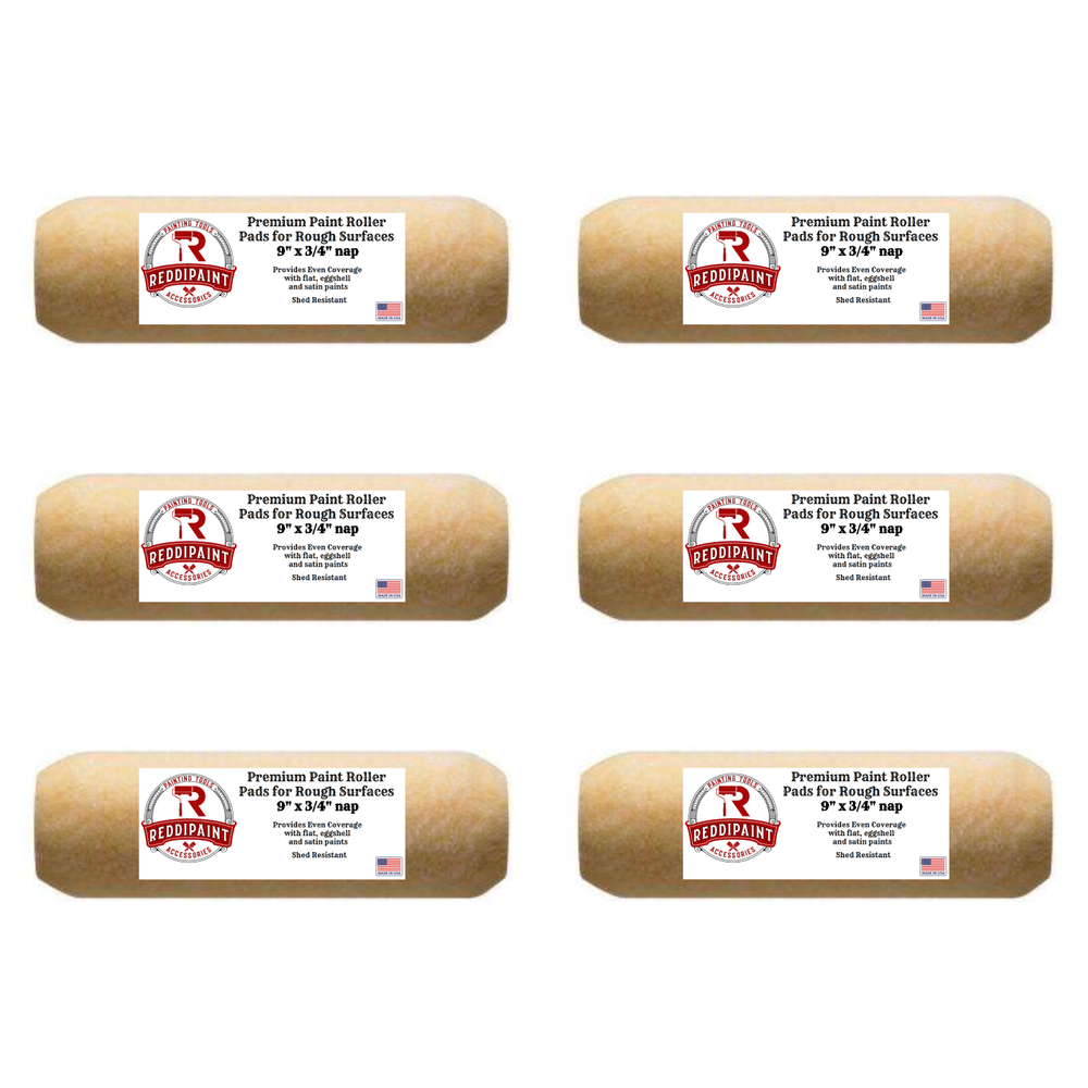 9 Inch ¾” Three Quarter Nap Paint Roller Pads Rollers by Reddipaint (6-Pack)