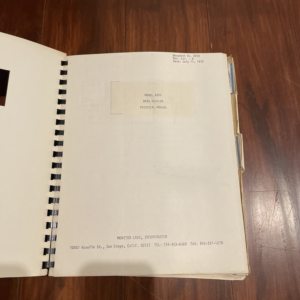 Monitor Labs Model 4200 Data Coupler Technical Manual