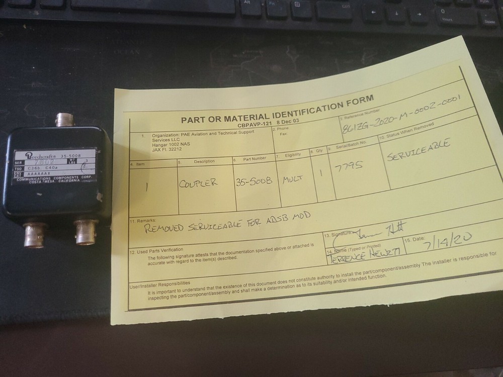 35-5008 Comp Beechcraft Antenna Coupler Serviceable Tag