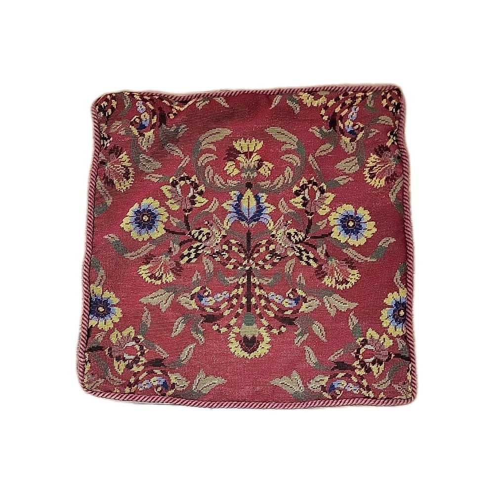 Needlepoint Pillowcase William Morris style floral pattern, 24"×24", Handmade