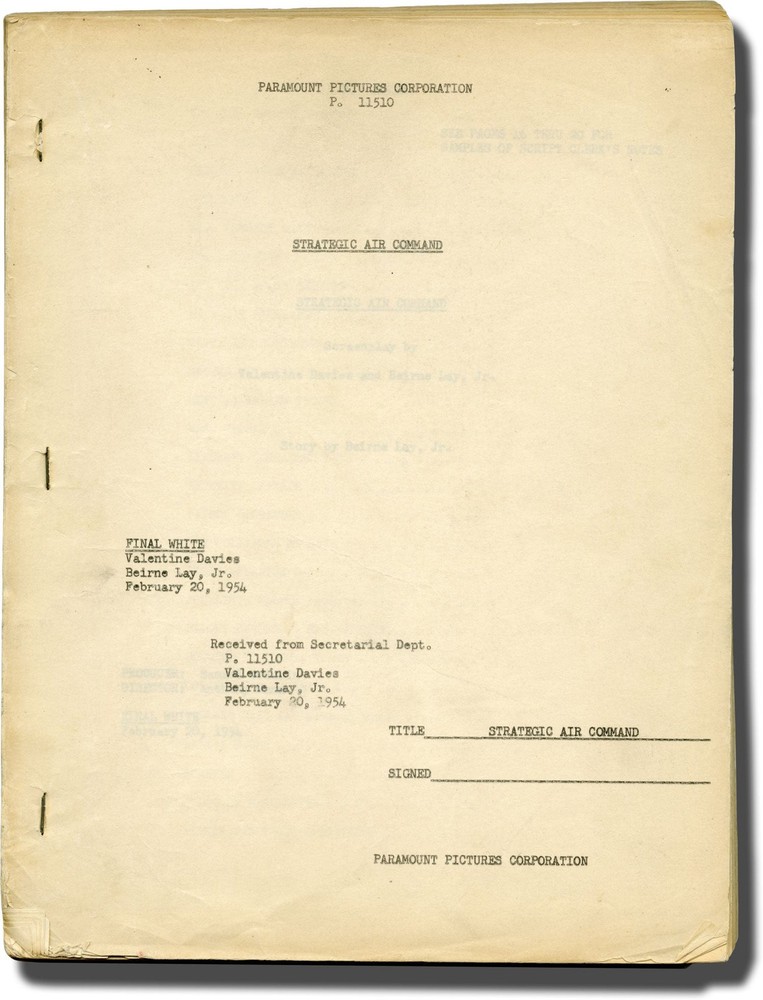 Anthony Mann STRATEGIC AIR COMMAND Original screenplay for the 1955 #138659