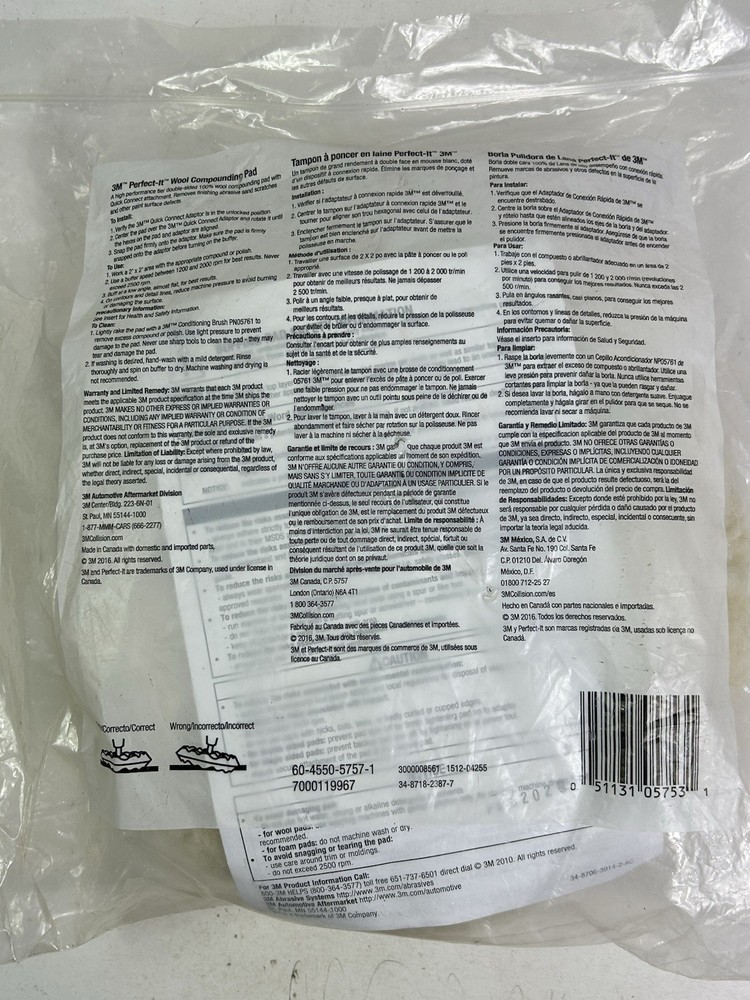 3M (05753) Perfect-It 100% Wool Compounding Pad, Double Sided, Quick Connect 9"