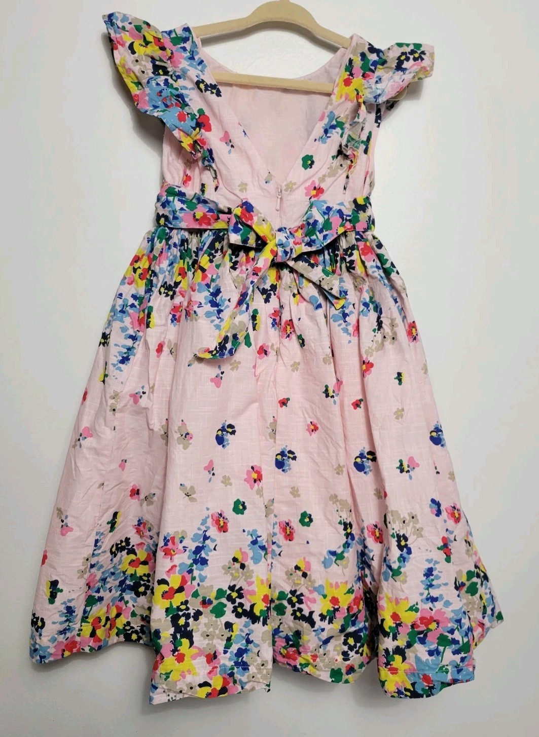 Mini Boden Girls Floral Printed Bow Back Midi Dress In Blossom Pink 4-5 Y