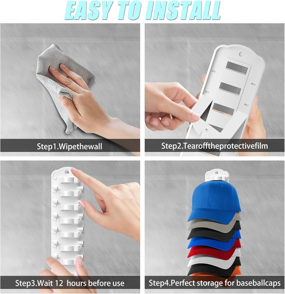 Space-Saving Wall Hat Rack - 2pcs Cap Organizer with No Assembly Required