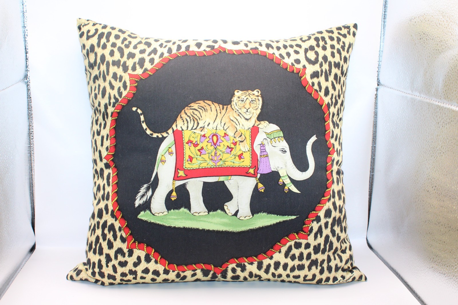 Jim Thompson Thailand Tiger & Elephant Pillow Case w/ Pilllow Thai Silk 13x13