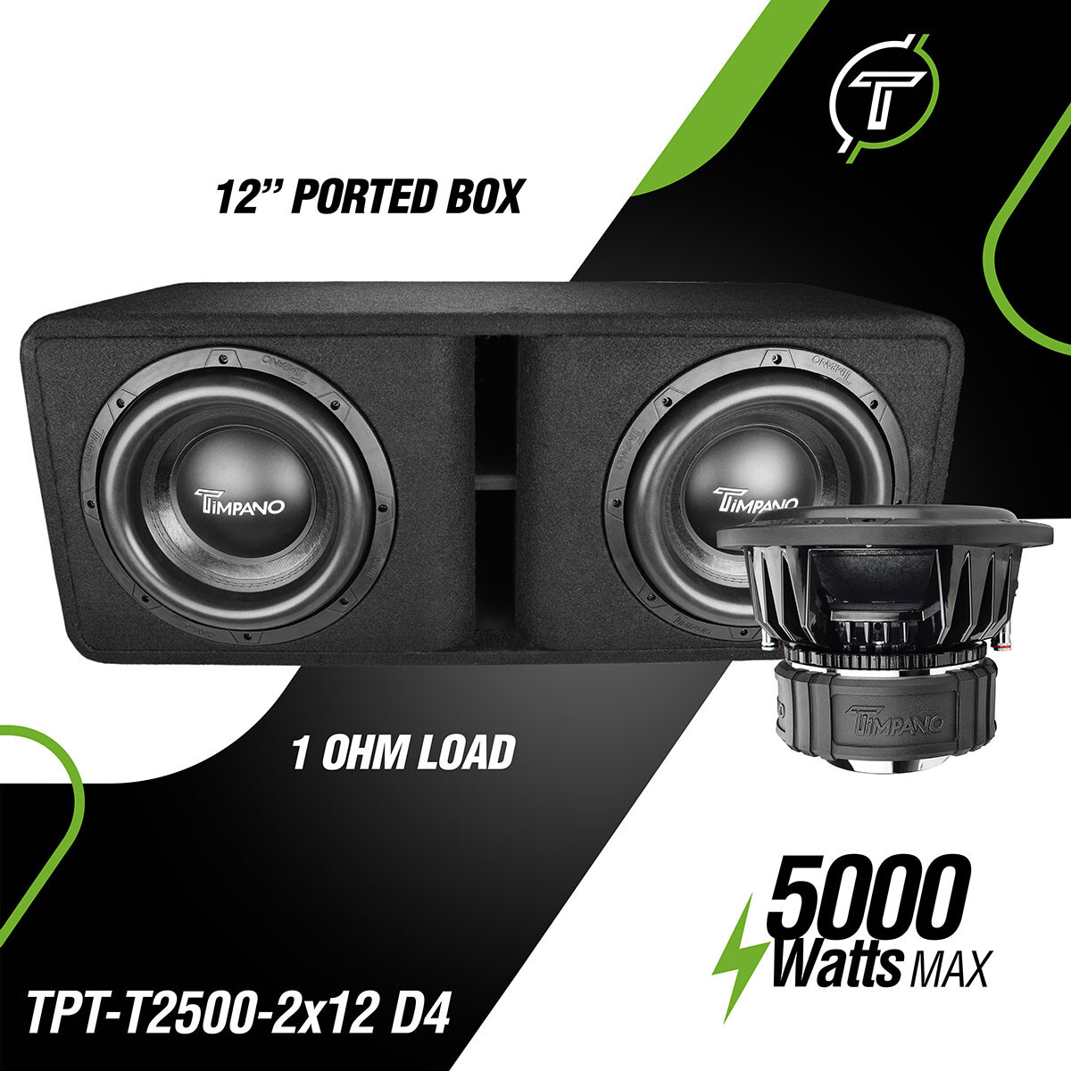 LOADED SUBWOOFER BOX 2x 12" 3000 WATTS + BASS3000 1 OHM AMP TIMPANO BASS BUNDLE