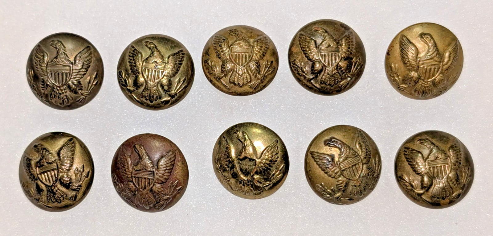 Ten Nondug Civil War Federal Eagle Buttons -- bm Scovill Mfg. Co.