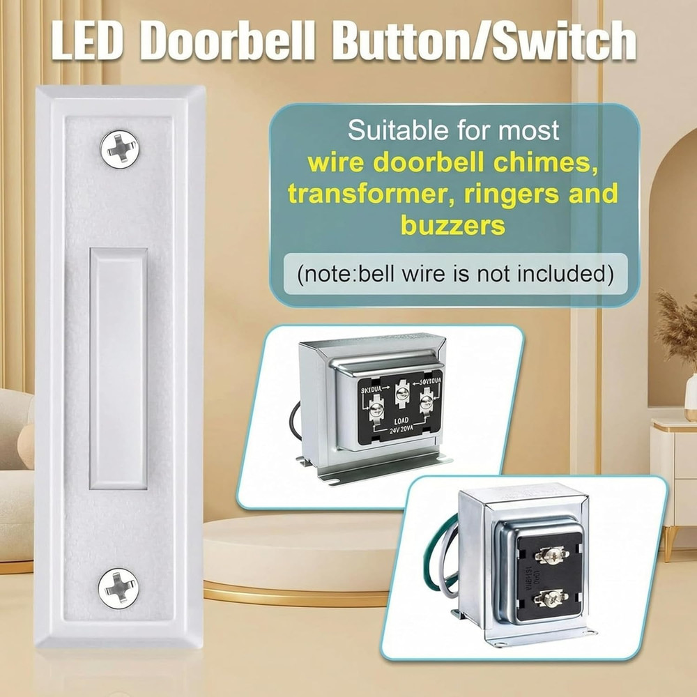 2 Pieces Lighted Doorbell Button, Wired Doorbell Push Button, Replacement Wall M