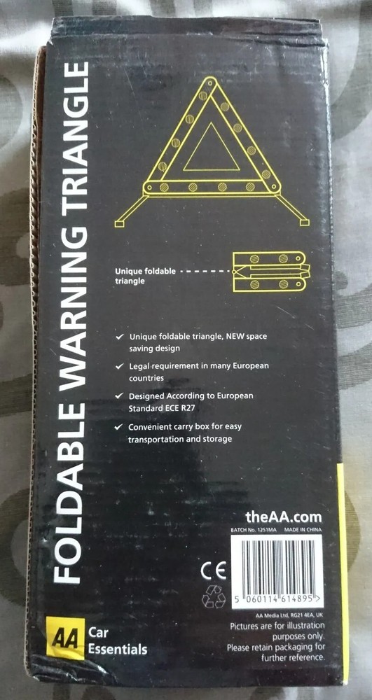 AA Folding Warning Triangle Foldable Safety Car Reflective BRAND NEW BOXED