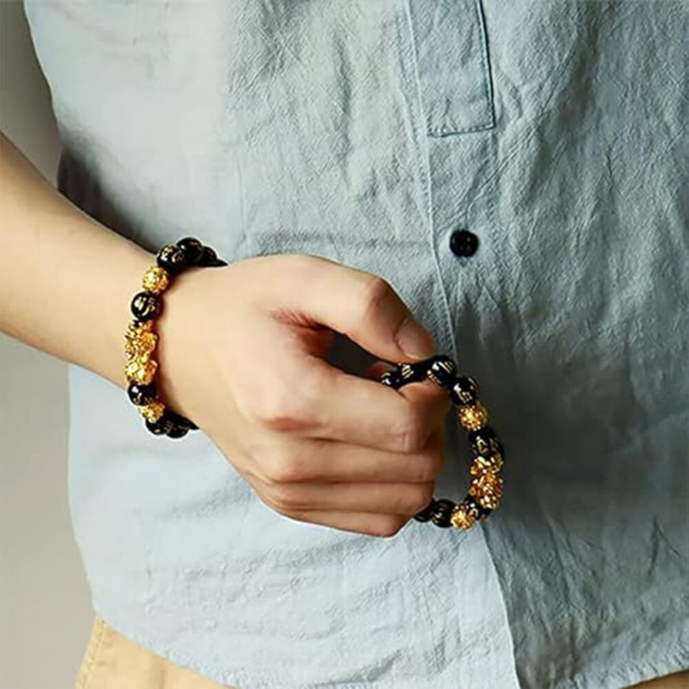 Feng Shui Black Obsidian Beads Pixiu Bracelet Attract Wealth Good Luck Jewelry