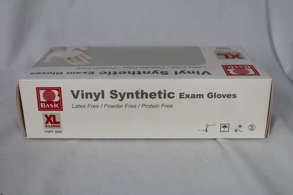 3 Boxes Basic Vinyl Synmax Exam Gloves 100 Ea Box XL VGPF3004