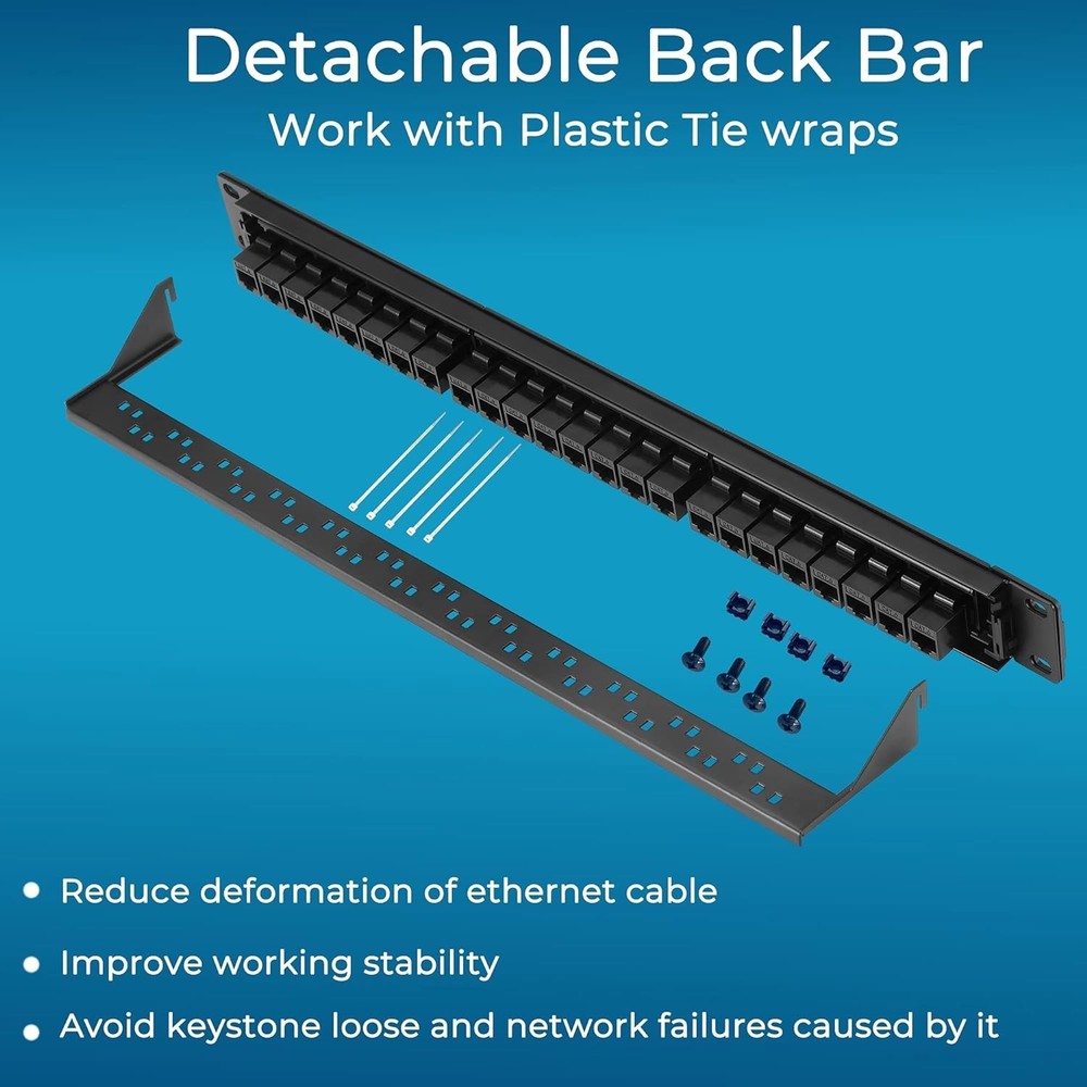 24 Port Cat6 Patch Panel with 10G Support - Effortless Installation & Upgrades