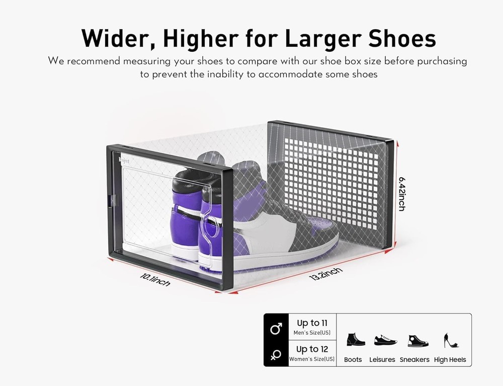 12/24 Pack XL Clear Drop Side Shoe Boxes Stackable Sneaker Storage Display Case