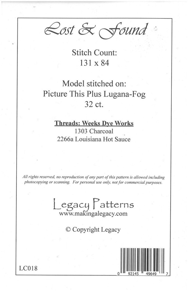 Lost & Found Embroidery Pattern - Legacy Patterns