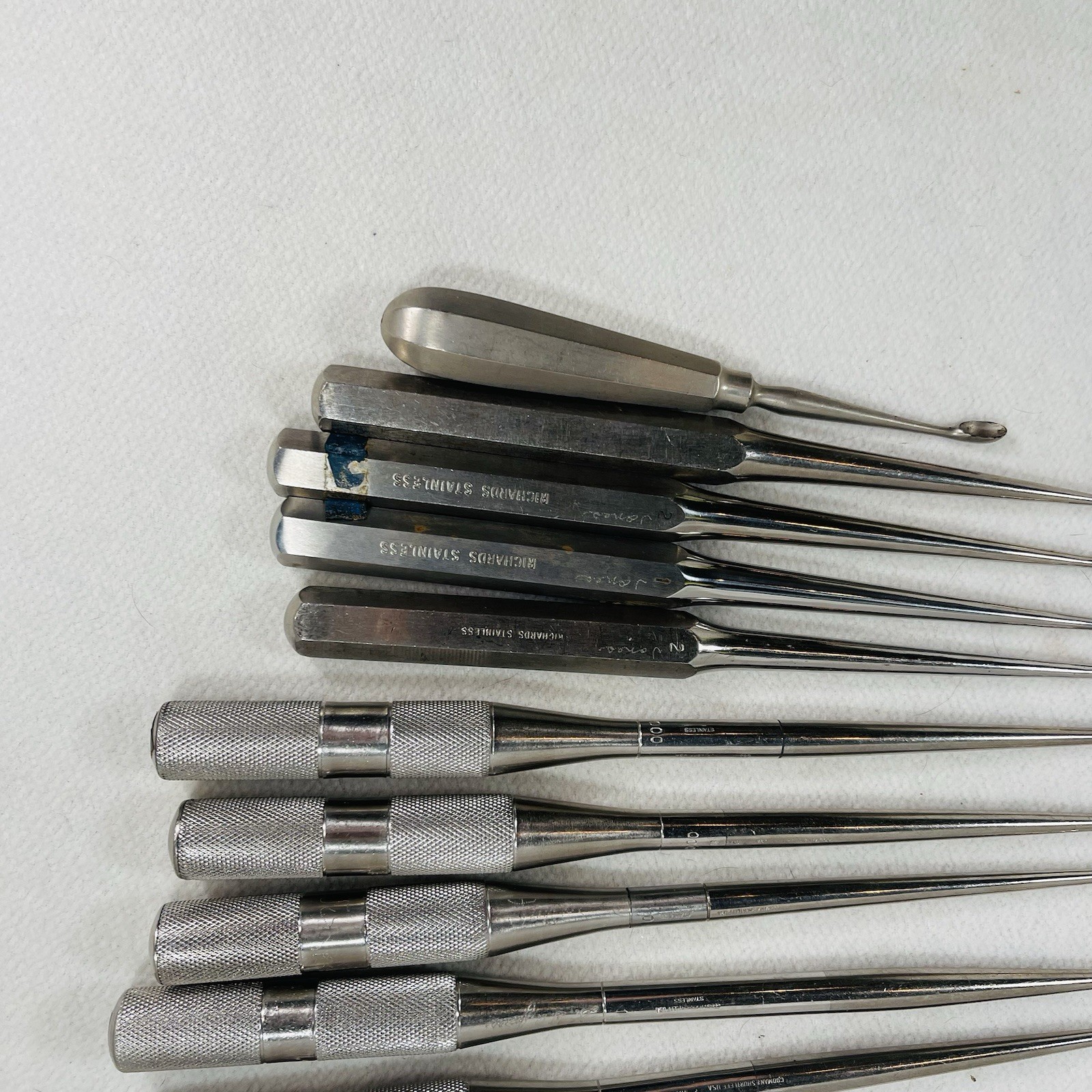 Antique Vtg Surgical Spinal/ Bone Curettes Set 10 W/ Varying Tip Sizes