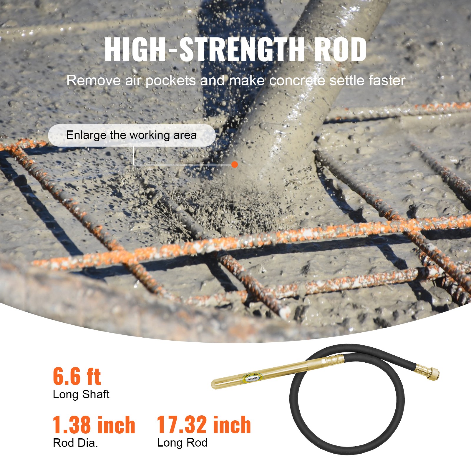 VEVOR Handheld Electric Concrete Vibrator 800W 6.6 feet Shaft Air Bubble Remover