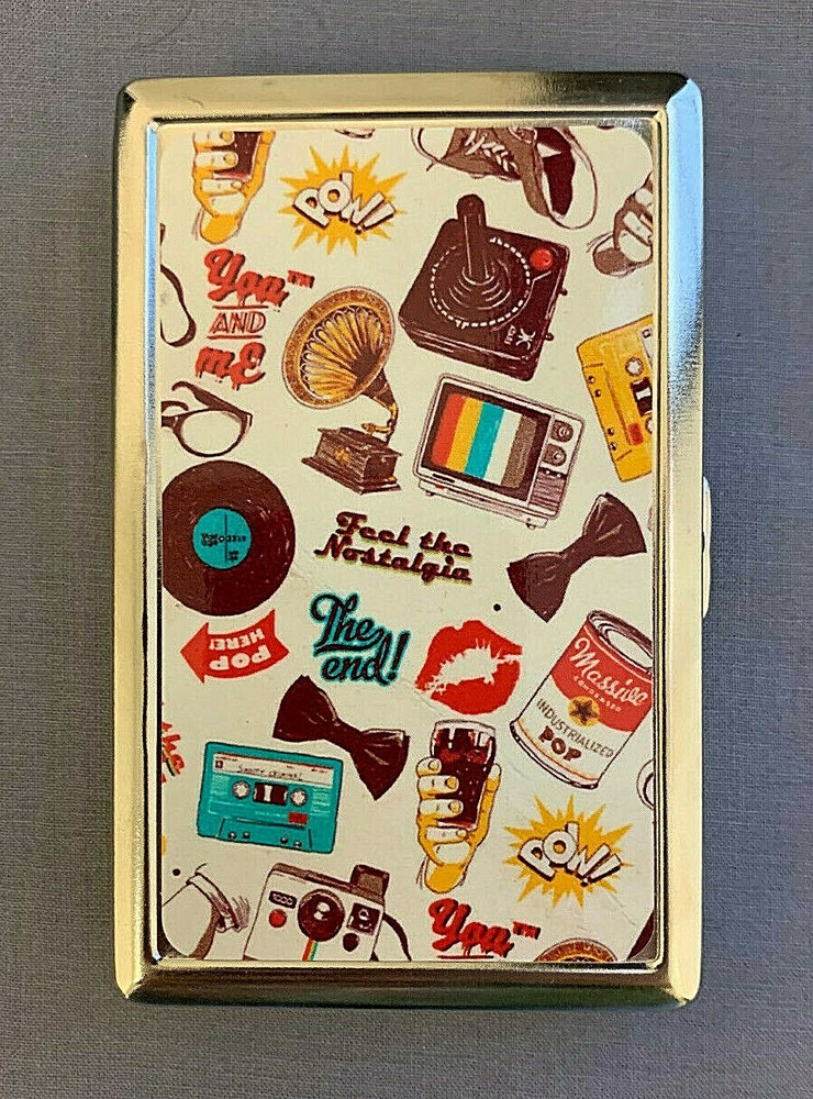 Retro's 80's Pattern Silver Metal Cigarette Case RFID Protection Wallet