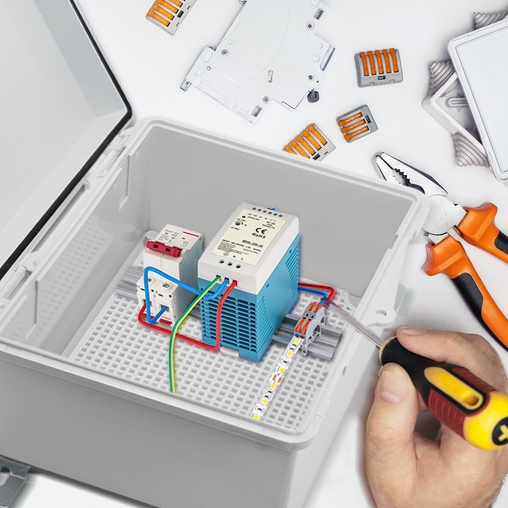 IP67 Waterproof Electrical Junction Box, ABS, Wall Bracket 2Cable Glands, Grey