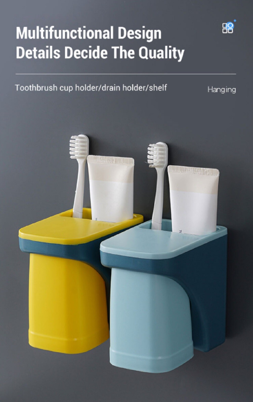 Wall Mounted Toothbrush Holder & Magnetic Cup – Space-Saving Toothpaste Organize