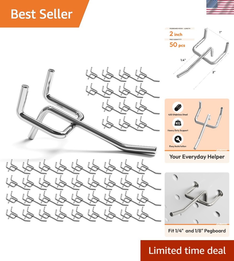 Versatile 50 Pack 2 inch Pegboard Hooks - Ideal for Garage & Workshop Storage