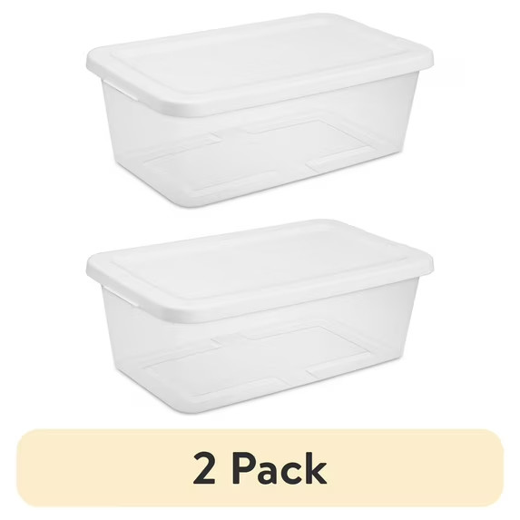 (2 pack) Sterilite Small Storage Bin, 6 Quart Clear Plastic Storage Container