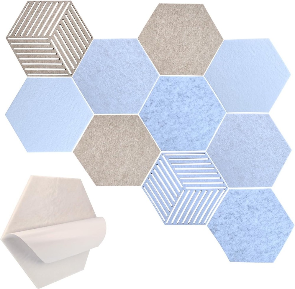 10-Pack Decorative Hexagonal Acoustic Panels with 3D Patterns for Home or Studio