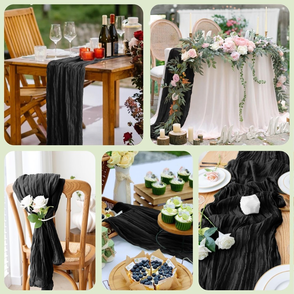 Wokceer Cheesecloth Table Runner Christmas 12Pack 10FT Black 12 Pack,