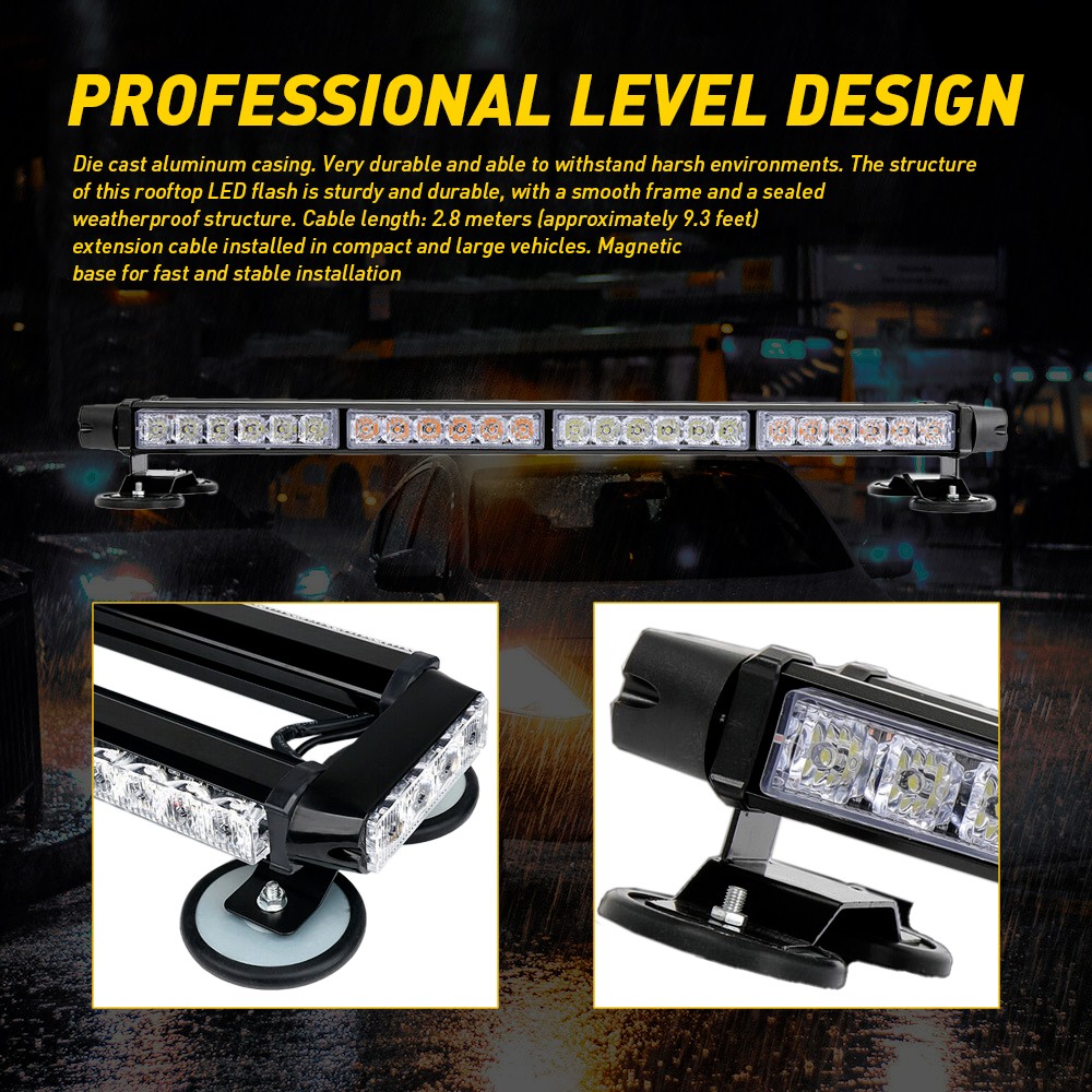 Amber/White 54-LED Emergency Light Bar Rooftop Double Side Strobe Warning Light