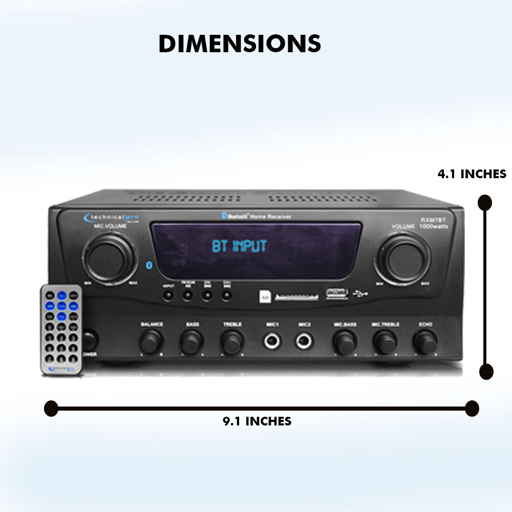 Professional Bluetooth Receiver with USB & SD Card Inputs, 1000 Watts Peak Power
