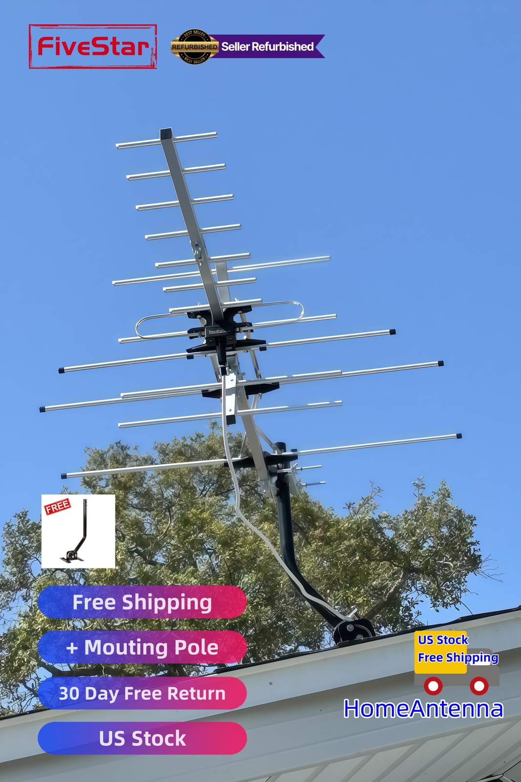 Superior Yagi Outdoor TV Antenna 200 Mile Digital HD Roof Attic Mount