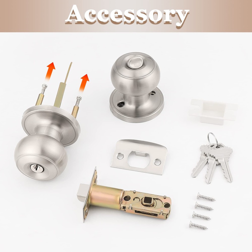 Probrico (1 Pack) Satin Nickel Round Entry Door Knobs 1 Pack,