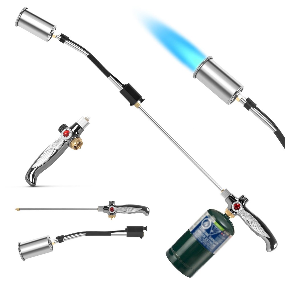 Propane Torch Weed Burner, High Output Flamethrower, Silver