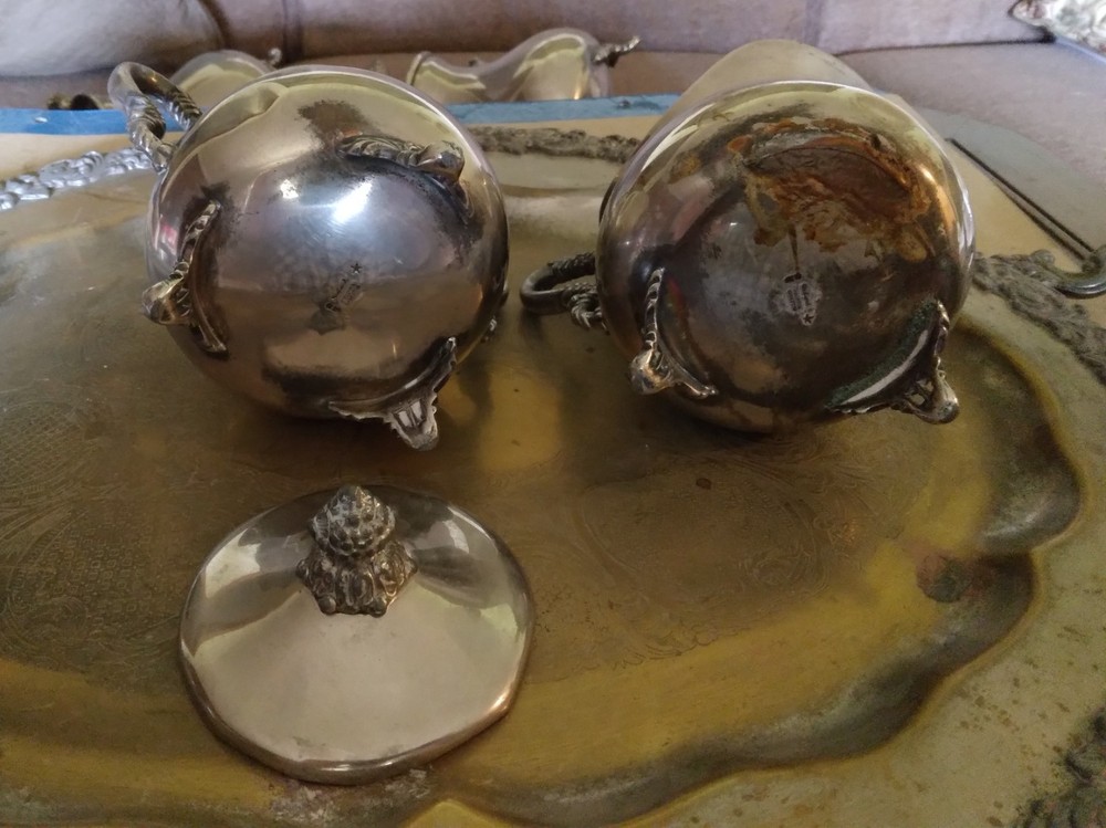 Silverplate group: Richard, Industria Argentina--tray Rep. Sheffield--damage