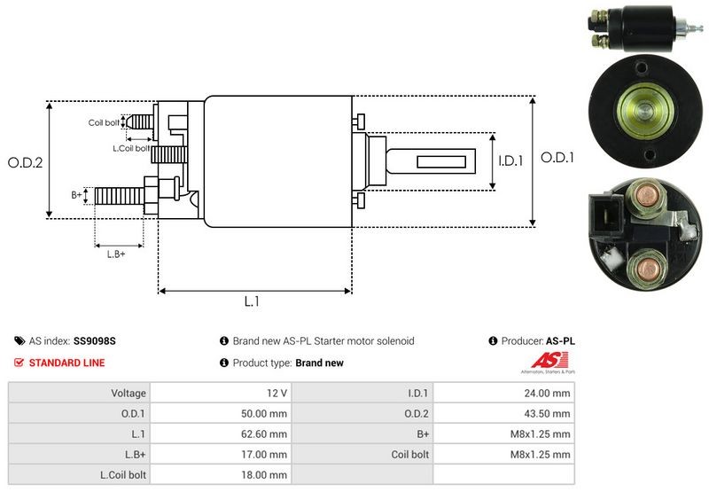 For AUTOSTARTER SS9098S Solenoid Switch, Starter