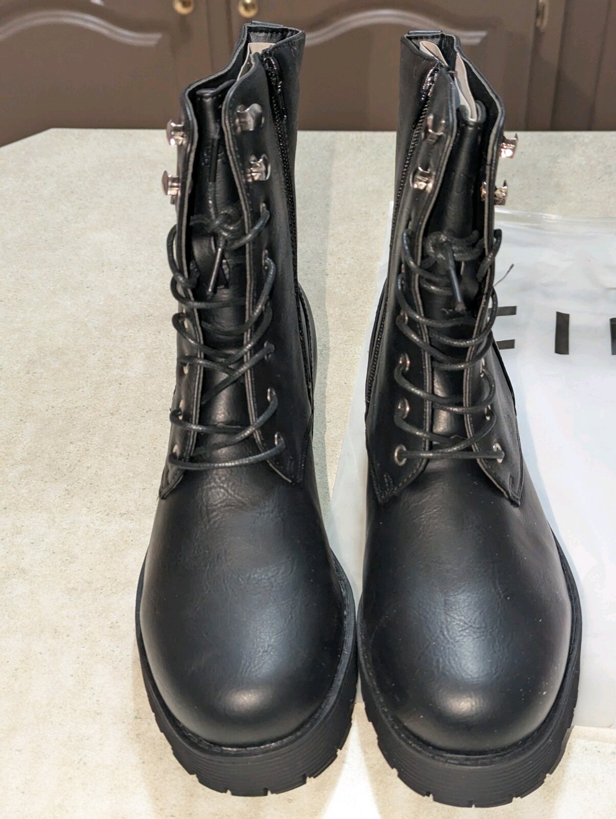 Cinak Women's Size 8 Black Combat Style Boots Zip Compartment