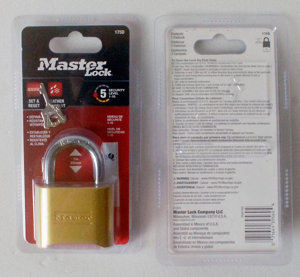 MASTER LOCK 175D unopened new unused combination padlock