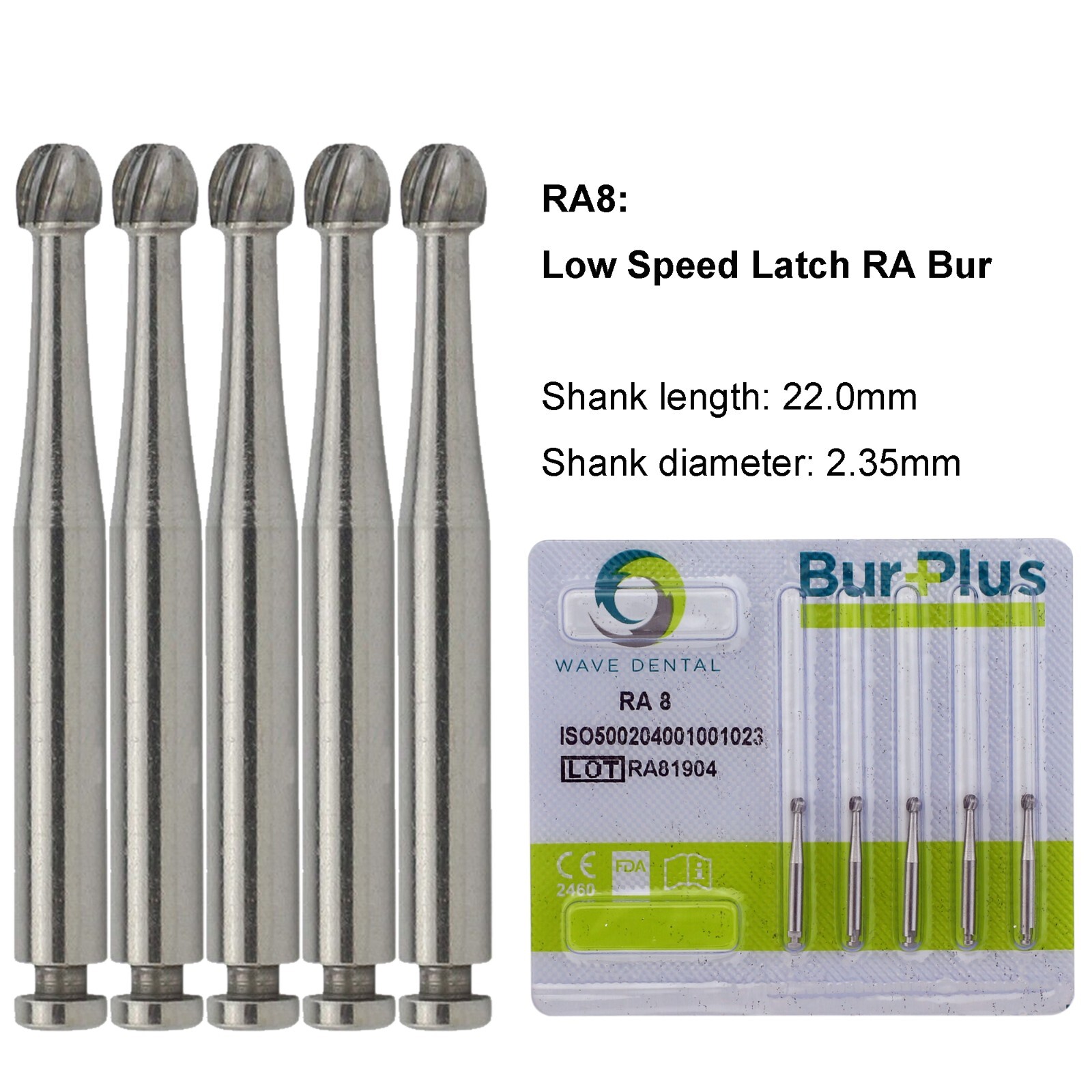 WAVE Dental Round Latch Carbide Bur RA 1 2 3 4 5 6 7 8 Midwest LA For Slow Speed