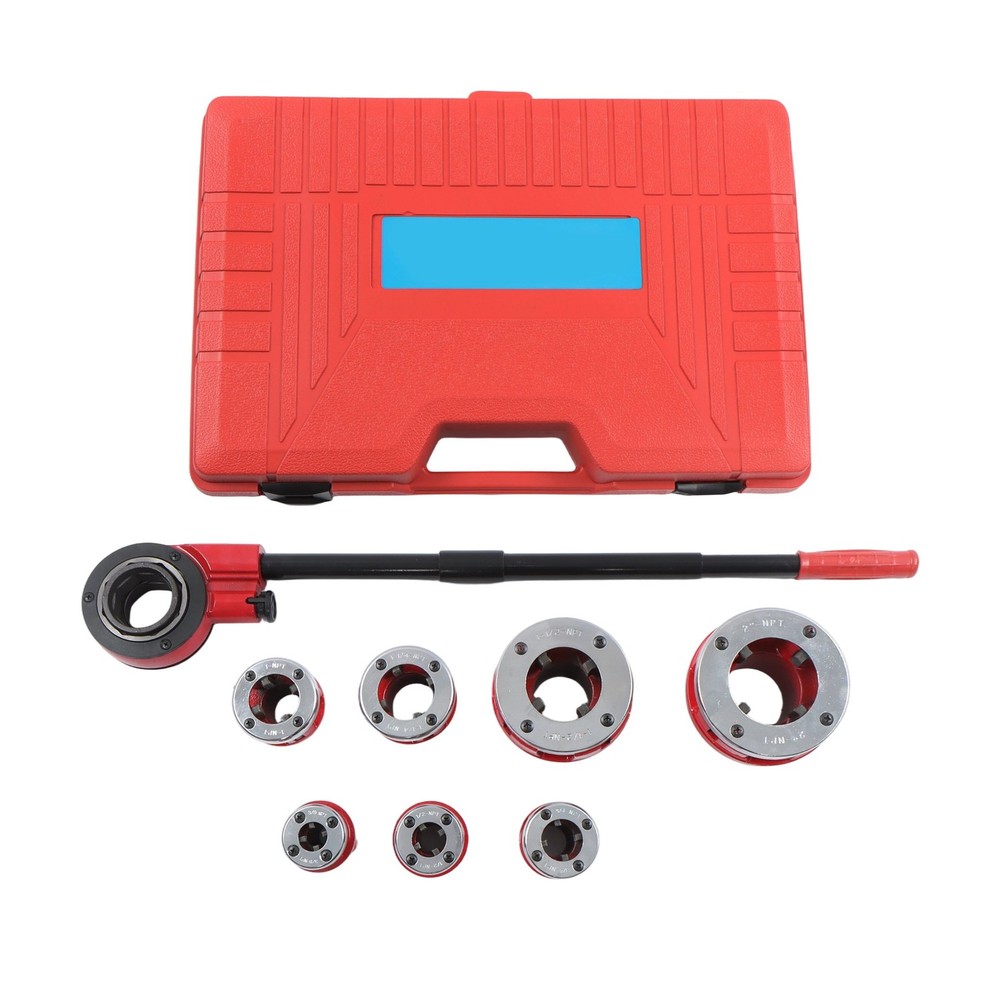 7 Size BSPT Pipe Threader 3/8" To 2" Dies Set W/ Handle Pipe Threader Threading
