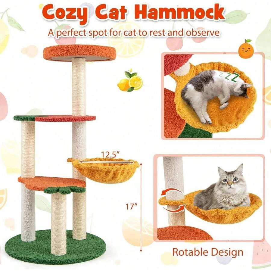 Fruit Cat Tree Multi-Level Cute Tower Sisal Scratching Posts Padded Top Perch