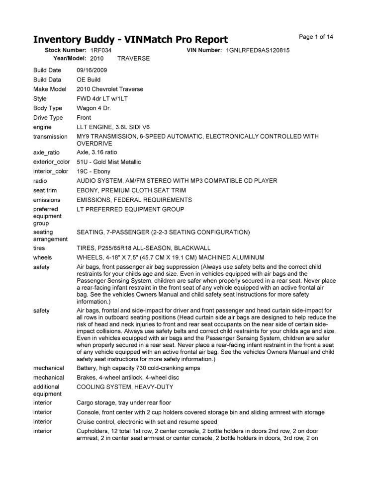 TRAVERSE 2010 Keys/Latches/Locks 104861833