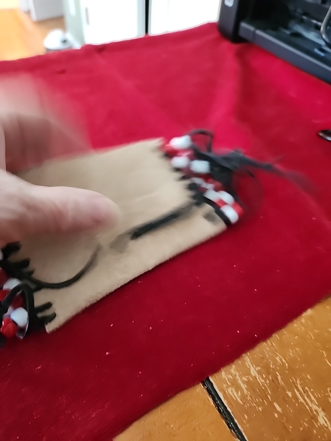 Native American Leather Pouch, Red/white Beads, Cherokee Made, COA #723