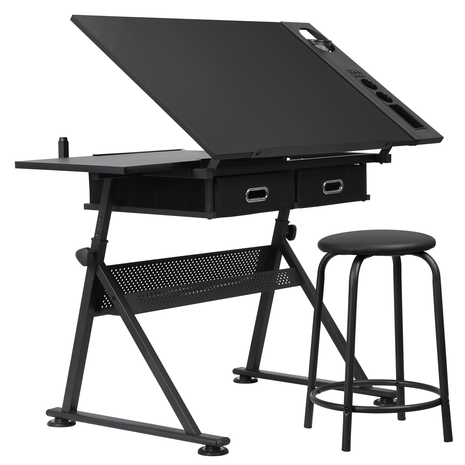 Drafting Desk Drawing Table Adjustable Tabletop with Stool Arts & Crafts Black