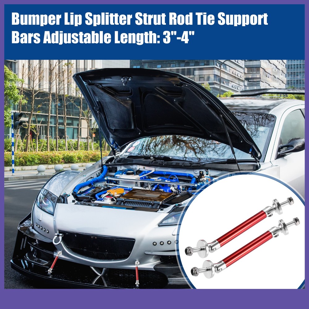 TWO 3"-4" Universal Front Bumper Lip Splitter Diffuser Strut Rod Universal Red