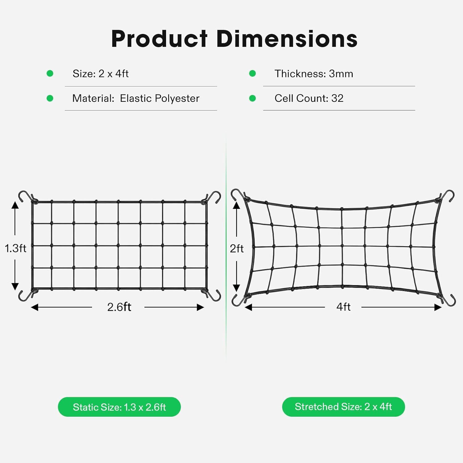 VIVOSUN 2x4'/3x3'/4x4' Elastic Trellis Netting 3mm thick for Grow Tent Gardening