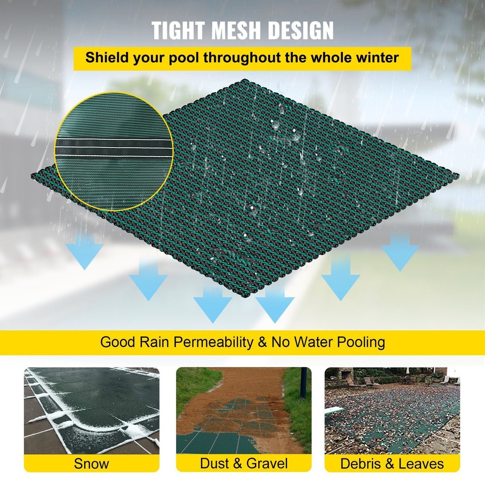 20 x 38 ft Rectangular Inground Pool Safety Cover w/ Right Step Triple Stitched