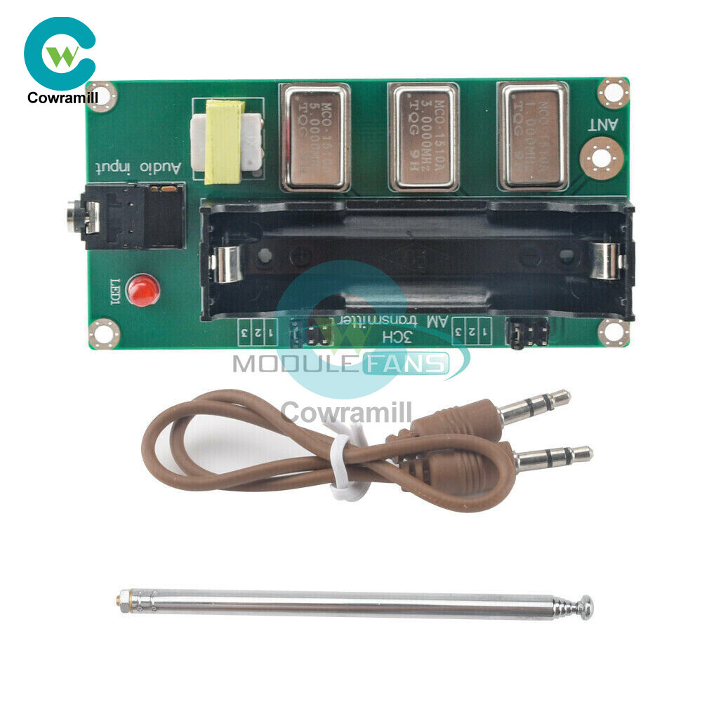 3Channels AM Transmitter 1MHz 3MHz 5MHz Finished Board w/ Antenna & Audio Cable