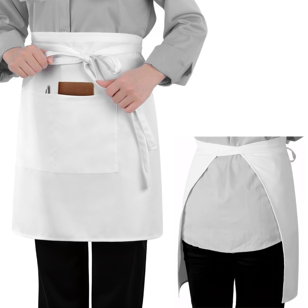 Long Server Apron with 2 Pockets, Extra Long Tie, Lightweight Half Aprons for...