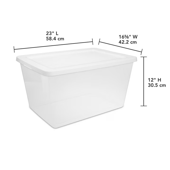 (2 pack) Sterilite 58 Quart Medium Storage Bin, Clear Plastic Storage Container