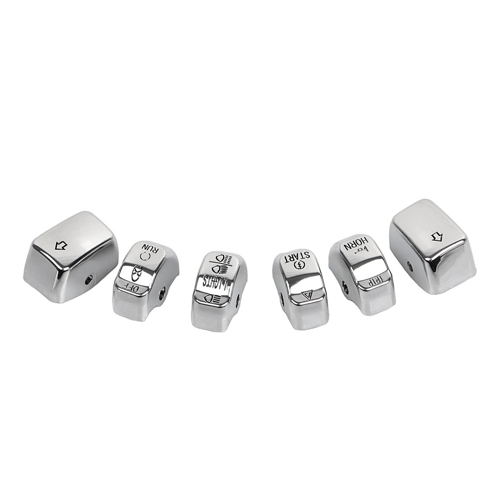 6Pcs Chrome Hand Control Switch Housing Button Cover Cap for Harley Softail Dyna